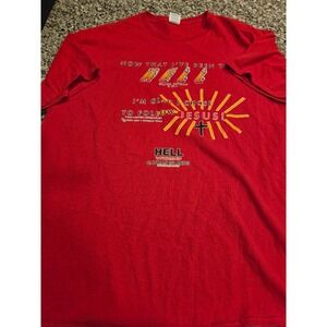 Vintage 1995 Hell Cayman Islands Jesus T-Shirt Red Delta Pro Weight XL Mens